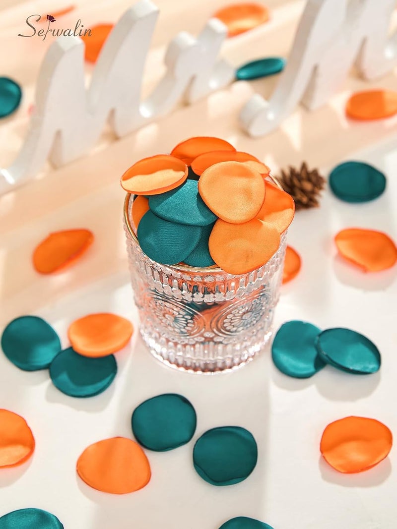 Serwalin 300Pcs Silk Rose Petals Fake Flower Petals Green Orange Artificial Rose Petals for Weddings Proposal Flower Girl Petals Aisle Flower Girl Basket Runner Bridal Shower Table Decor - Image 2