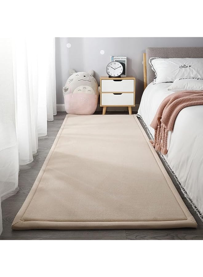 The Bros Soft Shaggy Area Rugs，Soft Bedroom Carpets, 2cm Thick Coral Velvet Carpet ，Washable Children Play Mat Exercise Pads Carpet，Anti Slip Fluffy Rug Bedroom Bedside (Beige, 60x160cm) - Image 1