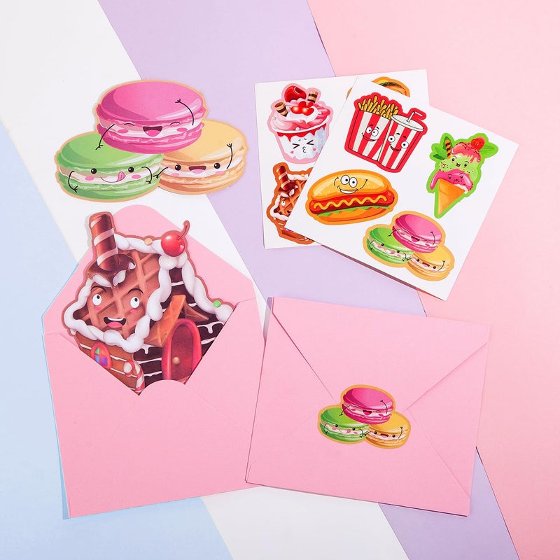 JIALWEN Valentines Day Cards for Kids 96 Pack with 32 Snack Valentine Cards, 32 Pink Gift Envelopes, 32 Snack Stickers Kids Valentines Day Cards School Classroom Prize Party Exchange Gifts - Image 5