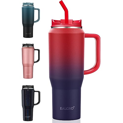 EALGRO 40 oz Tumbler with Handle, Insulated Tumblers with Lid and Straw, Large Metal Sports Water Bottle Jug, Thermal Stainless Steel Travel Coffee Mug Cup, Dark Rainbow - Image 1