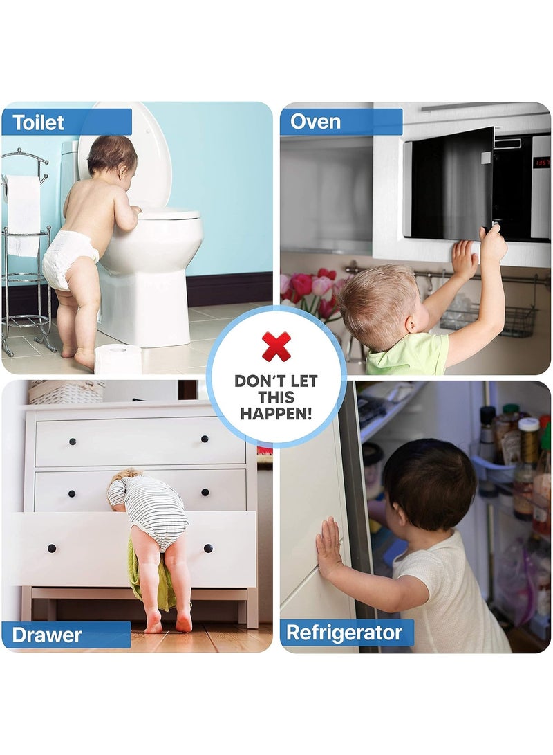 إيروريكس مجموعة أقفال خزانة أمان الأطفال من Apexafe، مكونة من 6 قطع، مزاليج قابلة للتعديل لحماية الأطفال مع لاصق 3M و6 واقيات للزوايا، نظام قفل مزدوج، حزام مرن، تركيب بدون مثقاب للأدراج والثلاجة والمرحاض والفرن - Image 4