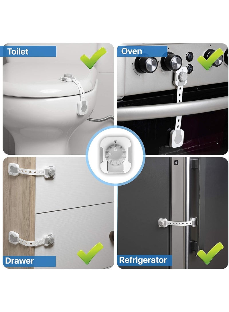إيروريكس مجموعة أقفال خزانة أمان الأطفال من Apexafe، مكونة من 6 قطع، مزاليج قابلة للتعديل لحماية الأطفال مع لاصق 3M و6 واقيات للزوايا، نظام قفل مزدوج، حزام مرن، تركيب بدون مثقاب للأدراج والثلاجة والمرحاض والفرن - Image 5