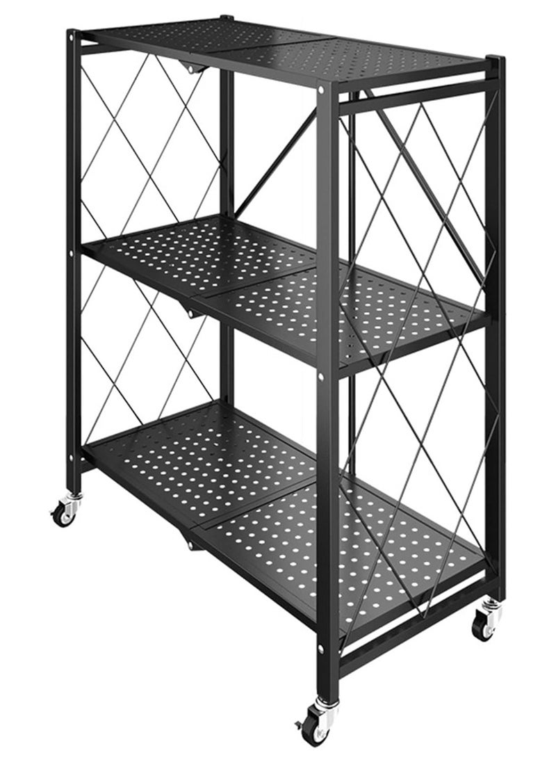 Generic 3 Tier Storage Shelves, Foldable Metal Shelving Organizer for Garage/Pantry/Kitchen/Sunroom Folding Shelving Unit.  - Image 1