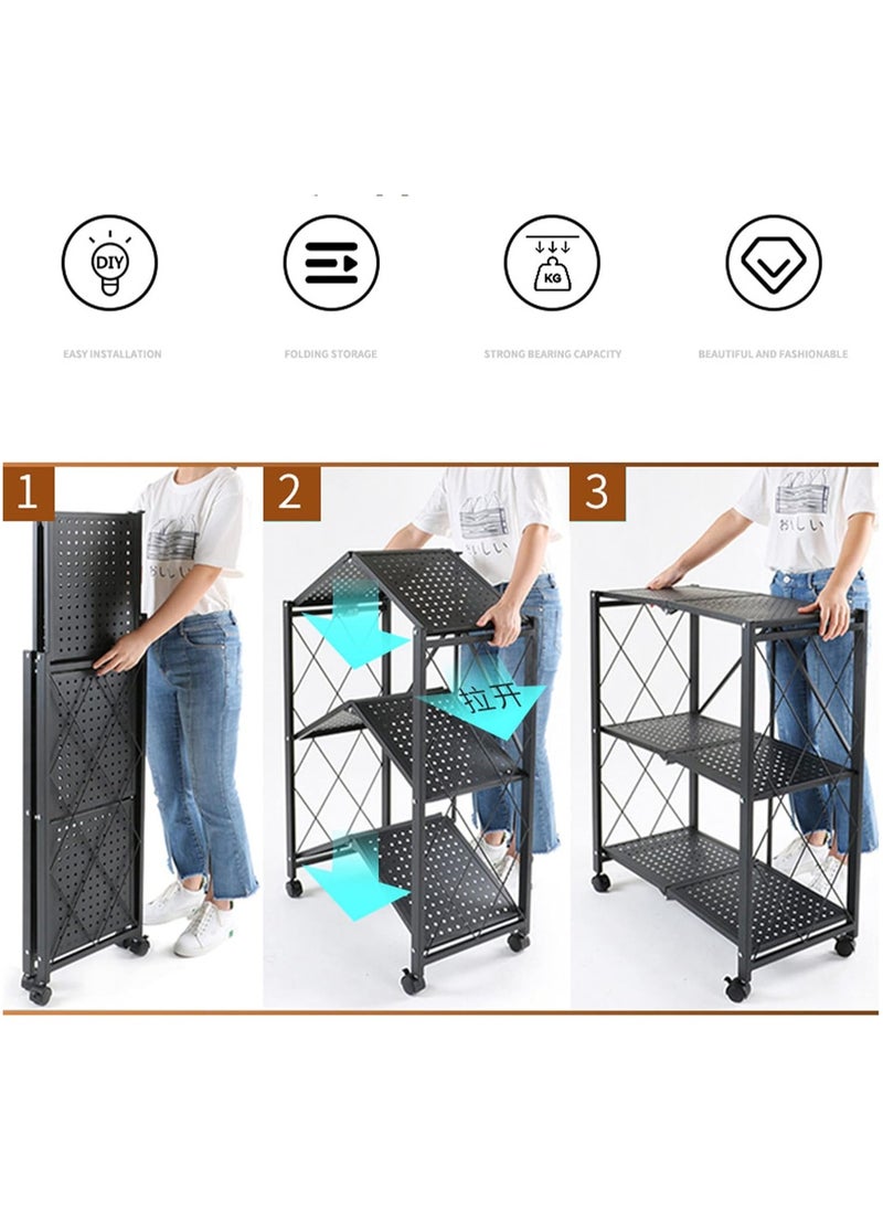 Generic 3 Tier Storage Shelves, Foldable Metal Shelving Organizer for Garage/Pantry/Kitchen/Sunroom Folding Shelving Unit.  - Image 3