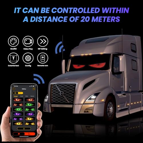 RHYVON 2PCS Devil Eyes Light for Cars，Led Eyes for Car Windshield，Programmable Led Sign，Controlled by a Remote Control and a Bluetooth APP，Suitable for Cars, SUVs & Trucks. - Image 5
