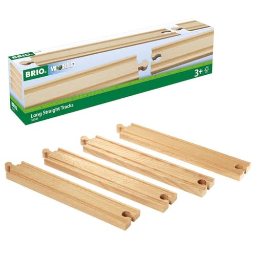 BRIO World 333414 Piece Long Straight Wooden Train Tracks Expandable Compatible Railway Set Engineered for Kids Ages 3 and Up FSC Certified Materials - Image 1