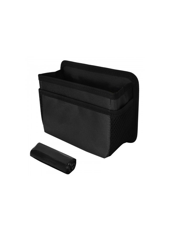 سلة مهملات سيارة قابلة للطي - سلة مهملات من قماش أكسفورد مقاوم للماء مع جيوب شبكية جانبية، سلة مهملات متعددة الأغراض للسيارة والمكتب باللون الأسود - Image 1