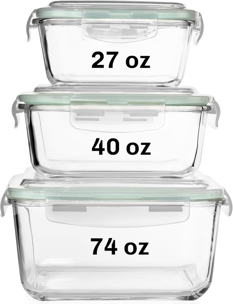 Razab Extra Large Glass Food Storage Containers Set - 6 Pieces with Airtight Lids - Image 1