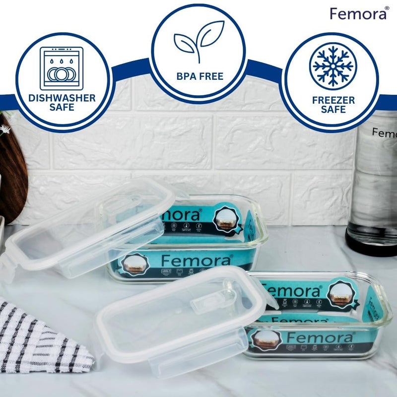 Femora Femora Borosilicate Glass Containers for Kitchen | 1 Year Warranty | Container Boxes for Storage, Storage Box for Kitchen with Air Vent Lid, Microwave Safe, Rectangular (Set of 2-400ml, 620ml)  - Image 5