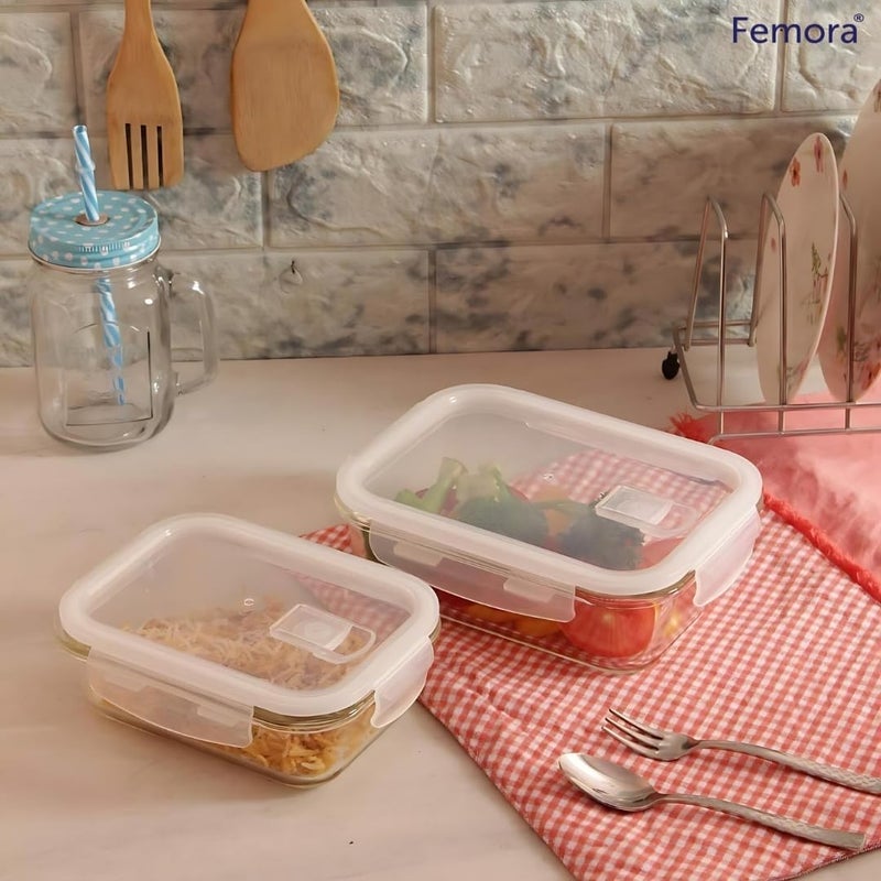 Femora Femora Borosilicate Glass Containers for Kitchen | 1 Year Warranty | Container Boxes for Storage, Storage Box for Kitchen with Air Vent Lid, Microwave Safe, Rectangular (Set of 2-400ml, 620ml)  - Image 3