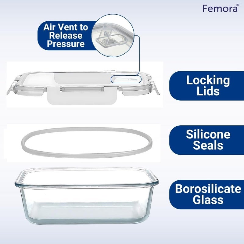 Femora Femora Borosilicate Glass Containers for Kitchen | 1 Year Warranty | Container Boxes for Storage, Storage Box for Kitchen with Air Vent Lid, Microwave Safe, Rectangular (Set of 2-400ml, 620ml)  - Image 4
