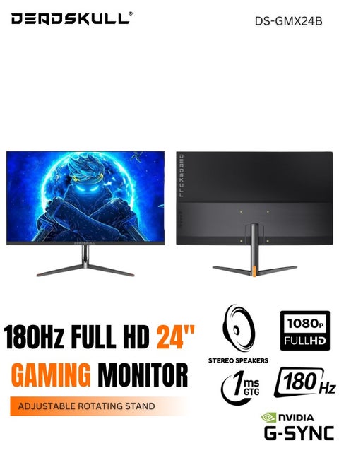 24" Inch GMX24B Gaming Monitor LED Panel Type, 180Hz Refresh Rate, 1ms Response Time,  Adaptive Sync and G-Sync Compatible, Adjustable Stand | Black