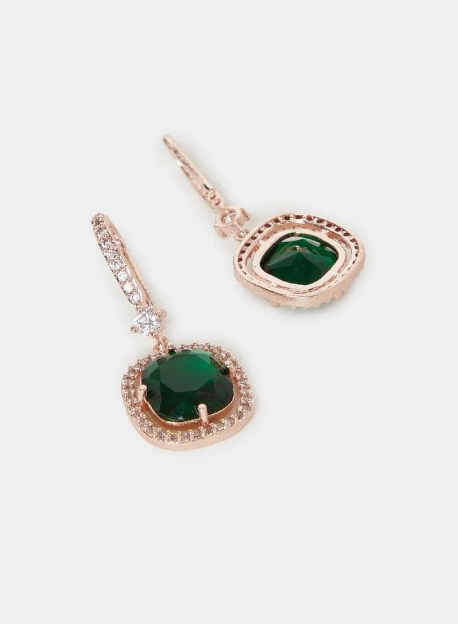 Styli Styli Big Faux Green Diamond Earrings