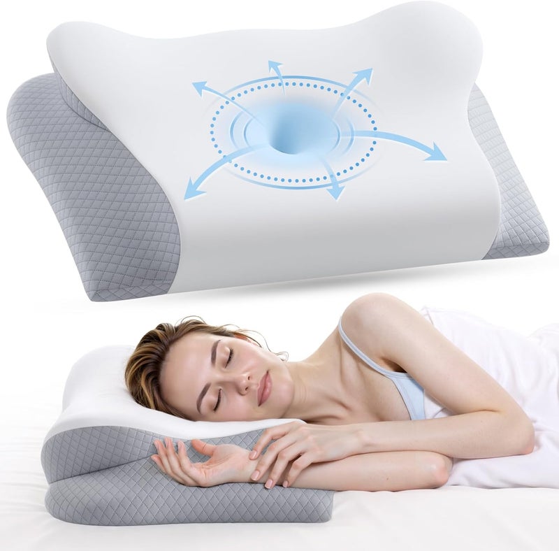 Secailog Memory Foam Neck Pillow - Ergonomic Contour Cervical Neck Pillow for Side Back Stomach Sleepers, 2-in-1 Orthopedic Neck Support Pillow with Cooling Pillowcase - Image 1
