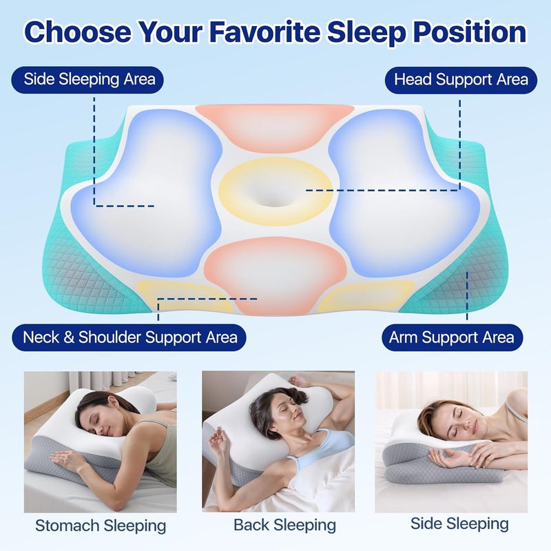 Secailog Memory Foam Neck Pillow - Ergonomic Contour Cervical Neck Pillow for Side Back Stomach Sleepers, 2-in-1 Orthopedic Neck Support Pillow with Cooling Pillowcase - Image 4