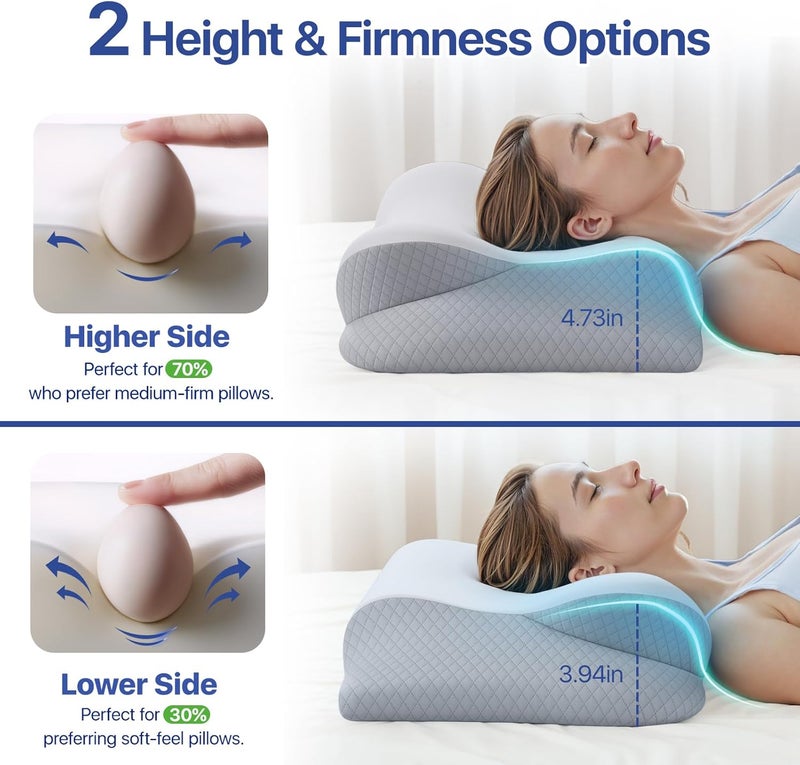 Secailog Memory Foam Neck Pillow - Ergonomic Contour Cervical Neck Pillow for Side Back Stomach Sleepers, 2-in-1 Orthopedic Neck Support Pillow with Cooling Pillowcase - Image 2