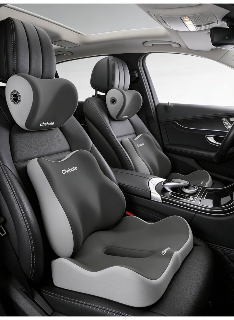 3 PCS Car Seat Cushions, Lumbar Support Pillows, and Car Neck Pillows, suitable for drivers and car office chairs. Ergonomic memory foam car seat cushions and back support pillows to relieve sciatica – Gray - Image 1