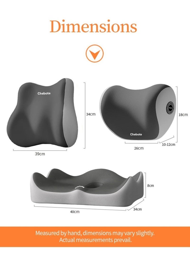 3 PCS Car Seat Cushions, Lumbar Support Pillows, and Car Neck Pillows, suitable for drivers and car office chairs. Ergonomic memory foam car seat cushions and back support pillows to relieve sciatica – Gray - Image 4