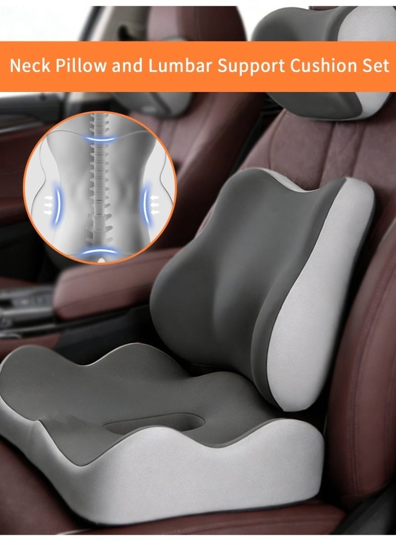 3 PCS Car Seat Cushions, Lumbar Support Pillows, and Car Neck Pillows, suitable for drivers and car office chairs. Ergonomic memory foam car seat cushions and back support pillows to relieve sciatica – Gray - Image 3