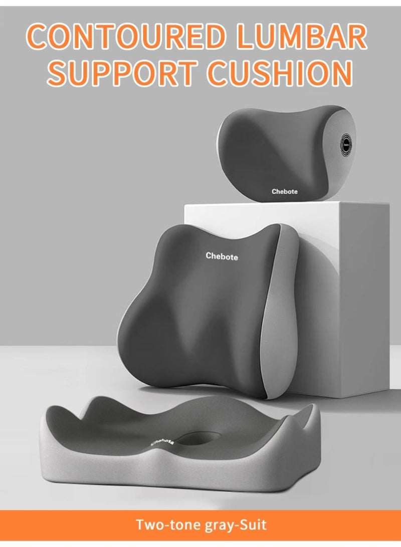 3 PCS Car Seat Cushions, Lumbar Support Pillows, and Car Neck Pillows, suitable for drivers and car office chairs. Ergonomic memory foam car seat cushions and back support pillows to relieve sciatica – Gray - Image 2