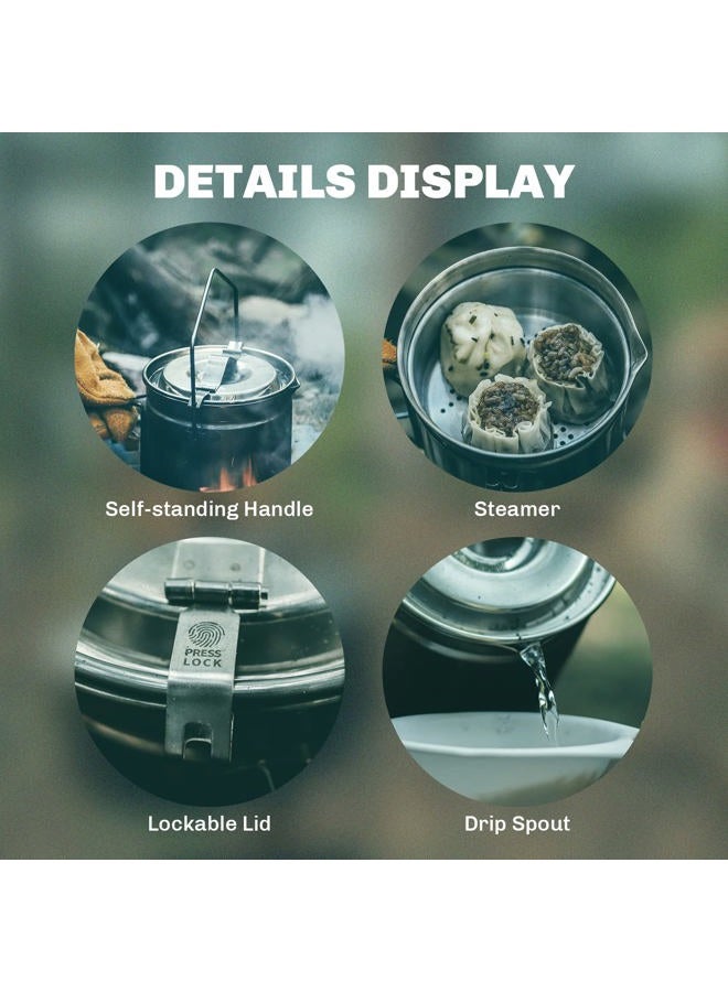 Fire-Maple Fire Maple Antarcti 1.2L Camping Pot with Lid | SUS304 Stainless Steel Bushcraft Gear | Hangable Campfire Cooking Equipment - Image 4