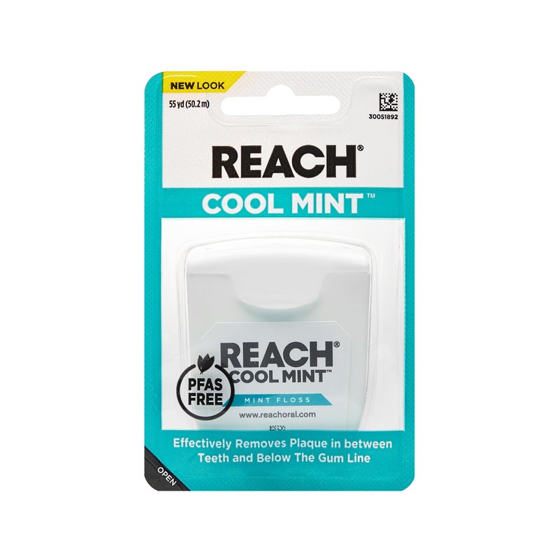 REACH Cool Mint Dental Floss, Fresh Mint, Plaque Remover for Teeth, Shred Resistant, Waxed, Easy on Gums & Teeth, Fresh Breath, Oral Care, PFAS Free, for Adults & Kids, 1 Pack, 55yd - Image 1
