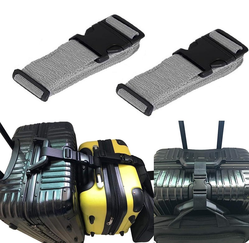 BASRI Add a Baggage Belt Strap 1.5" x1Mtr for Luggage Bags Unisex Connect Your 3 luggages 2 Pack (Grey) - Image 1