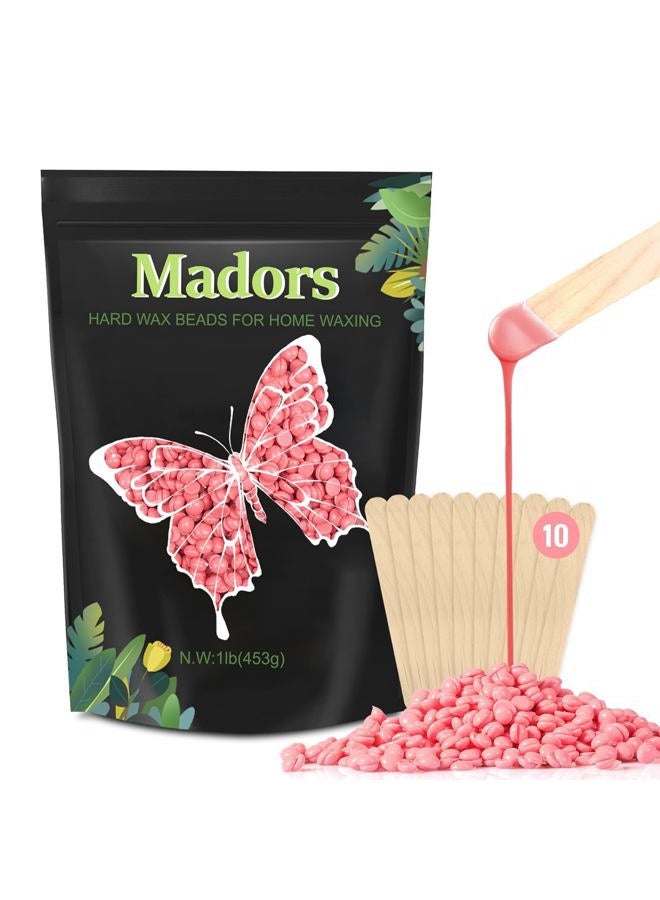 Madors خرز الشمع الصلب لإزالة الشعر - مجموعة مادورز 1 رطل/16 أونصة مع 10 عصي تطبيق الشمع لإزالة الشعر من الجسم بالكامل لمحمصة الشمع - Image 1