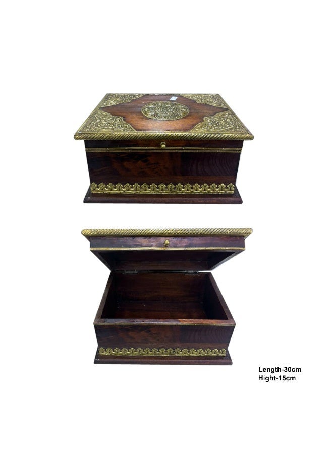 Latas Solid Wood & Brass Work Jewelry Box For Women, Wooden Jewelry Box Organizer Box Of Solid Wood For Jewelries, Watches, Necklace, Ring, Storage Box (BIG) - Image 3
