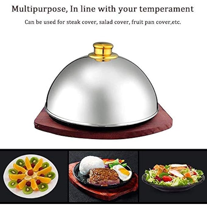 Zerodis 10Inch Dome Dish Lid With Thicken Edges And Handle Design Suitable For Centralized Heating Or Melting Cheese Made Of Premium 304 Stainless Steel For Home Restaurant Kitchen Silver - Image 3
