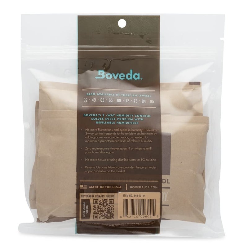 Boveda باوفيدا 49% عبوات التحكم في الرطوبة ثنائية الاتجاه للآلات الموسيقية - 4 عبوات - حجم قياسي - تمنع التشوه والتصدع للآلات الخشبية - عبوات مرطبة لحقائب الآلات - كيس قابل لإعادة الإغلاق - Image 2