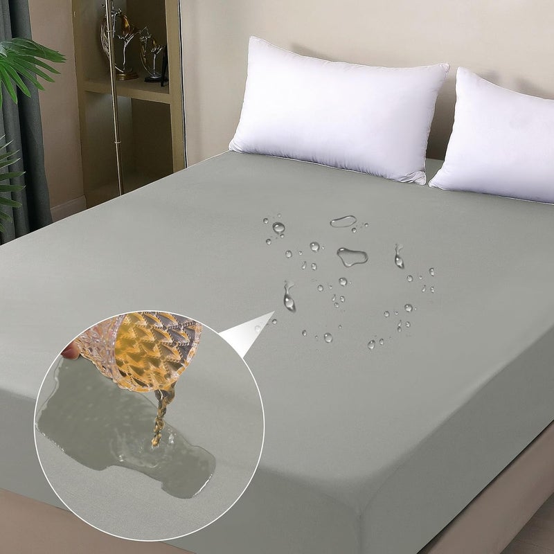 ohano Waterproof Mattress Protector 180 x 200 cm Fitted Sheet, Waterproof and Breathable Mattress Cover, Incontinence Pad, Moisture Protection Bed Sheet, Fitted Sheet, for All Seasons, Grey - Image 1
