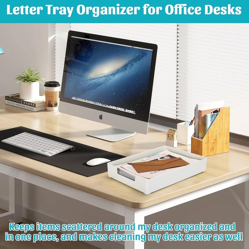 AZFUNN Letter-Size Tray Desk Letter Tray Paper Tray, Sturdy Heavy-Duty Plastic Printer Paper Tray, Single-Tier Stackable File Storage Organizer for Office Home (2, White) - Image 4