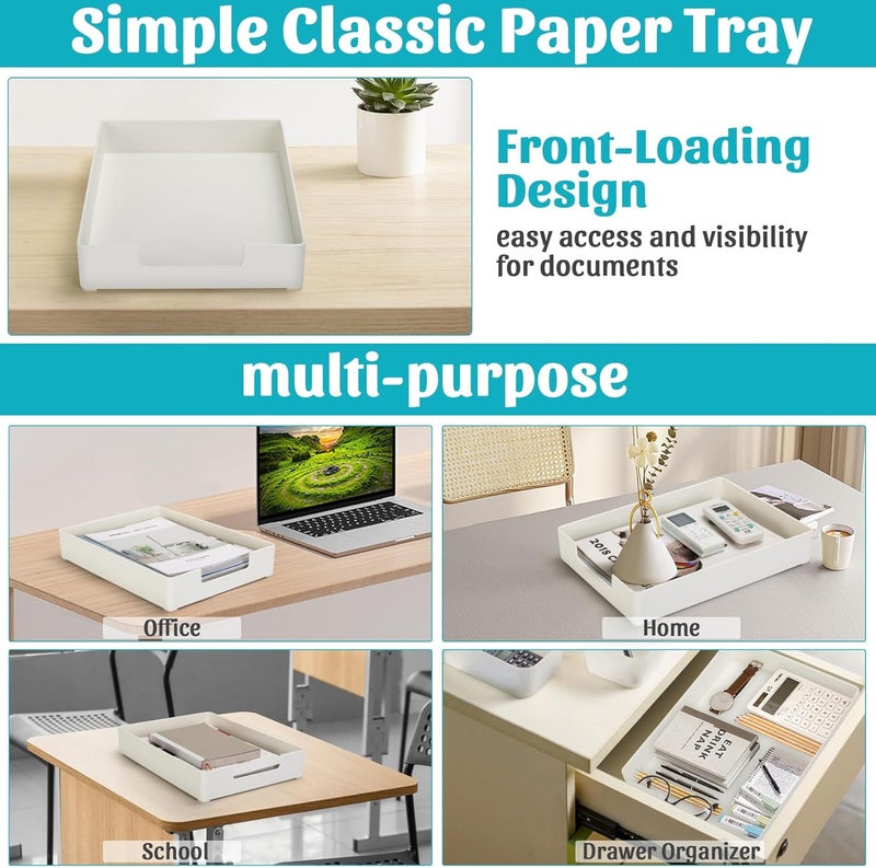 AZFUNN Letter-Size Tray Desk Letter Tray Paper Tray, Sturdy Heavy-Duty Plastic Printer Paper Tray, Single-Tier Stackable File Storage Organizer for Office Home (2, White) - Image 5
