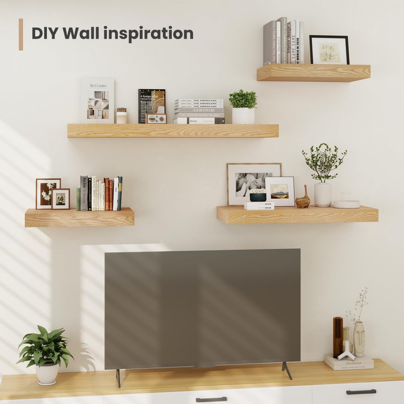Heimlove 24 x 12 Inch Deep Floating Shelves Wall Mounted with Invisible Brackets,Storage Hanging Shelf for Wall Decor in Bathroom, Bedroom, Toilet, Kitchen, Living Room, Office Set of 2 (Oak) - Image 4
