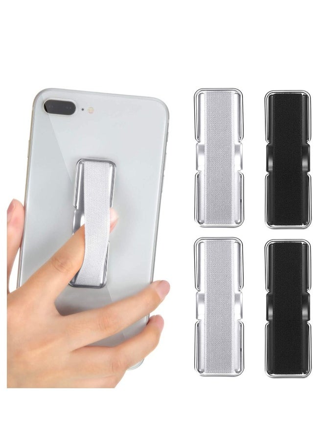 Generic - Finger Strap Phone Holder Elastic Finger Holder Cell Phone Grip Holder Finger Strap with Stand for Smartphones, Small Tablets (Black, Silver) - Image 1