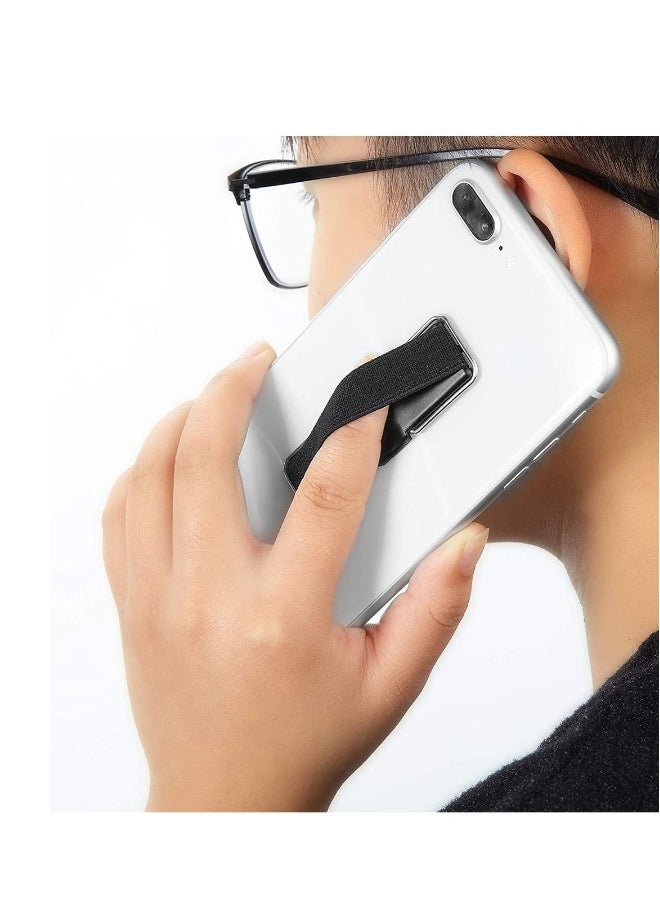 Generic - Finger Strap Phone Holder Elastic Finger Holder Cell Phone Grip Holder Finger Strap with Stand for Smartphones, Small Tablets (Black, Silver) - Image 1