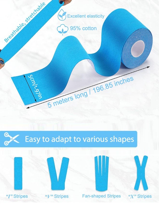 3 Rolls Waterproof Breathable Kinesiology Tape, (5m x 5cm) Athletic Elastic Kneepad Muscle Pain Relief Knee Taping for Gym Fitness Running Tennis Swimming Football (Black, Pink, Blue) - Image 2