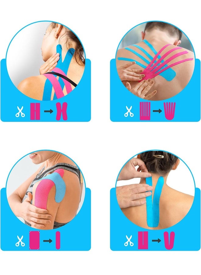 3 Rolls Waterproof Breathable Kinesiology Tape, (5m x 5cm) Athletic Elastic Kneepad Muscle Pain Relief Knee Taping for Gym Fitness Running Tennis Swimming Football (Black, Pink, Blue) - Image 3