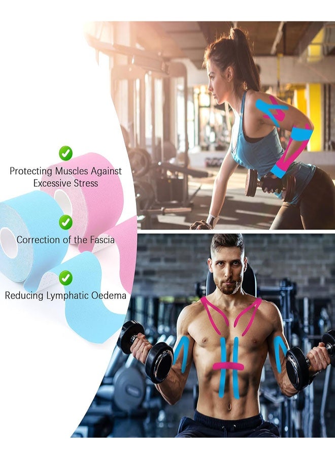 3 Rolls Waterproof Breathable Kinesiology Tape, (5m x 5cm) Athletic Elastic Kneepad Muscle Pain Relief Knee Taping for Gym Fitness Running Tennis Swimming Football (Black, Pink, Blue) - Image 5