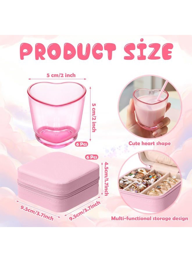 LemonRoad 30Pcs Pink Spa Party Favors Set, 6 Jewelry Box, 6 Plastic Shot Glasses, 6 Cosmetic Bags, 6 Scrunchies, 6 Square Hair Clips Gifts for Women Valentine Galentine Bachelorette Sleepover Supplies - Image 2