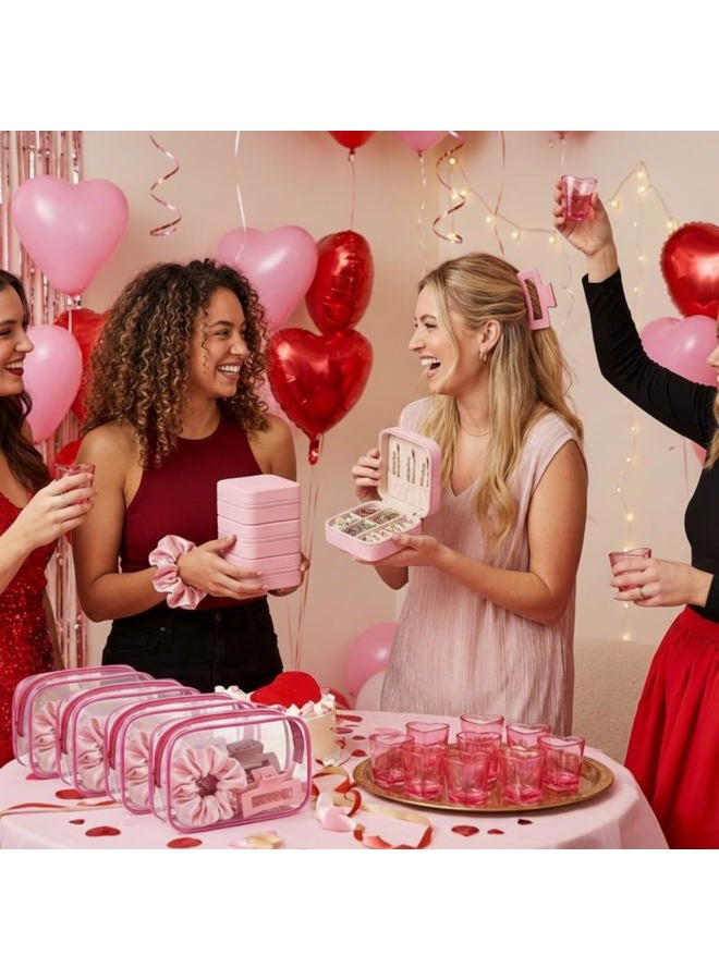LemonRoad 30Pcs Pink Spa Party Favors Set, 6 Jewelry Box, 6 Plastic Shot Glasses, 6 Cosmetic Bags, 6 Scrunchies, 6 Square Hair Clips Gifts for Women Valentine Galentine Bachelorette Sleepover Supplies - Image 5