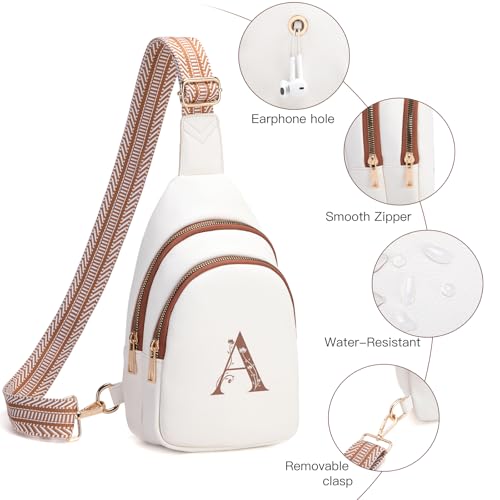 Viverte Crossbody Bags for Women Initial Sling Bag Cross Body Fanny Packs Personalized Gifts for Mom Women Wife (Beige with Brown-A) - Image 4