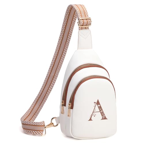 Viverte Crossbody Bags for Women Initial Sling Bag Cross Body Fanny Packs Personalized Gifts for Mom Women Wife (Beige with Brown-A) - Image 1