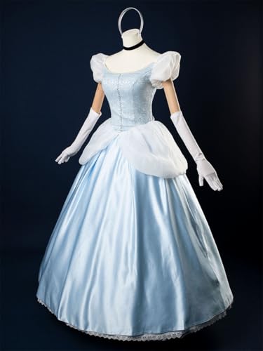 CosFantasy Deluxe Princess Dress Princess Cosplay Costume Blue Satin Ball Gown Prom Dresses Princess Costume Size M - Image 2