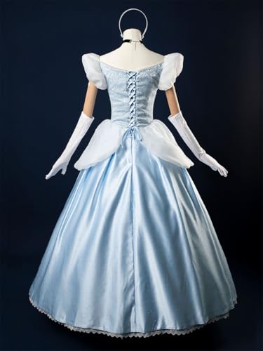 CosFantasy Deluxe Princess Dress Princess Cosplay Costume Blue Satin Ball Gown Prom Dresses Princess Costume Size M - Image 3