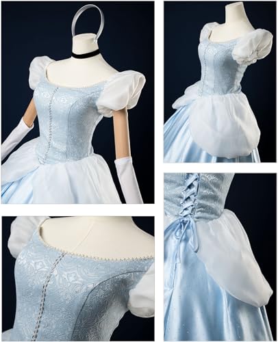 CosFantasy Deluxe Princess Dress Princess Cosplay Costume Blue Satin Ball Gown Prom Dresses Princess Costume Size M - Image 5
