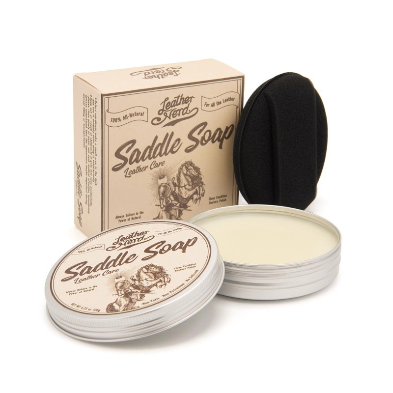 LEATHER NERD Saddle Soap for Leather, Leather Nerd Leather Cleaner Conditioner for Boots, 4.23 Oz with Sponge, All-Natural Protect Soften and Restore Shoes, Jackets, Purses, Gloves, Vinyl, and Leather Products - Image 1