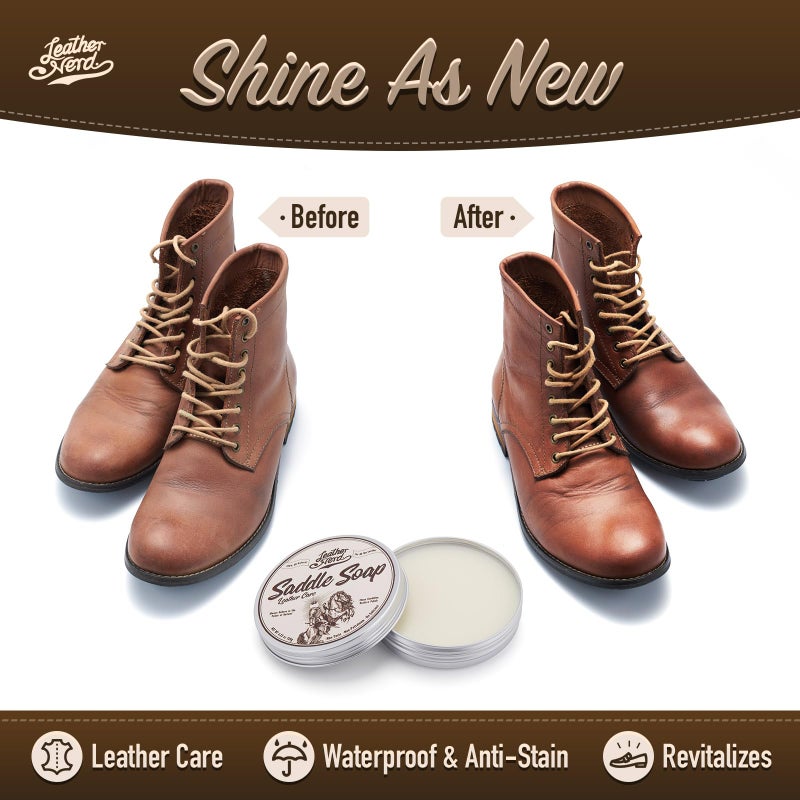 LEATHER NERD Saddle Soap for Leather, Leather Nerd Leather Cleaner Conditioner for Boots, 4.23 Oz with Sponge, All-Natural Protect Soften and Restore Shoes, Jackets, Purses, Gloves, Vinyl, and Leather Products - Image 3