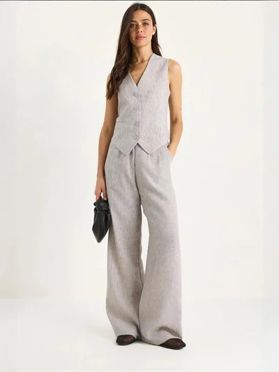 Bianco Lucci LUCCI V-neck Vest and Wide Leg Pants Two-Piece Coord Set